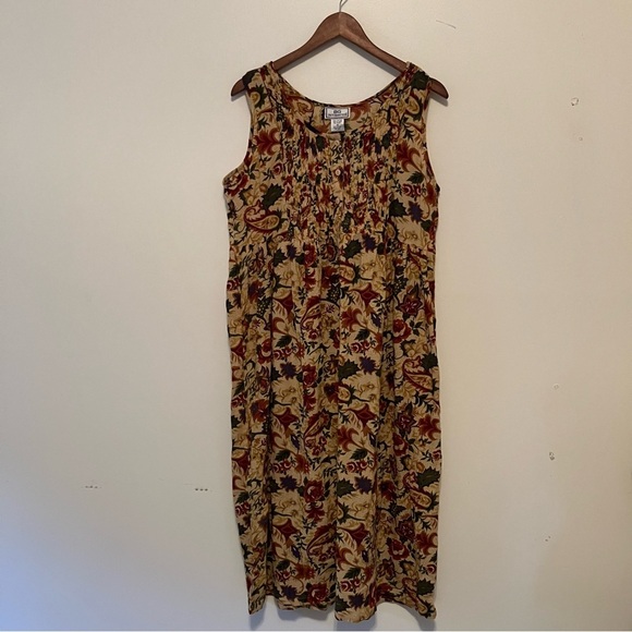 VTG 90s Jumper Dress Nightgown Sz. L Cottagecore Fairy Cotton NOS Tan Floral - Picture 5 of 5